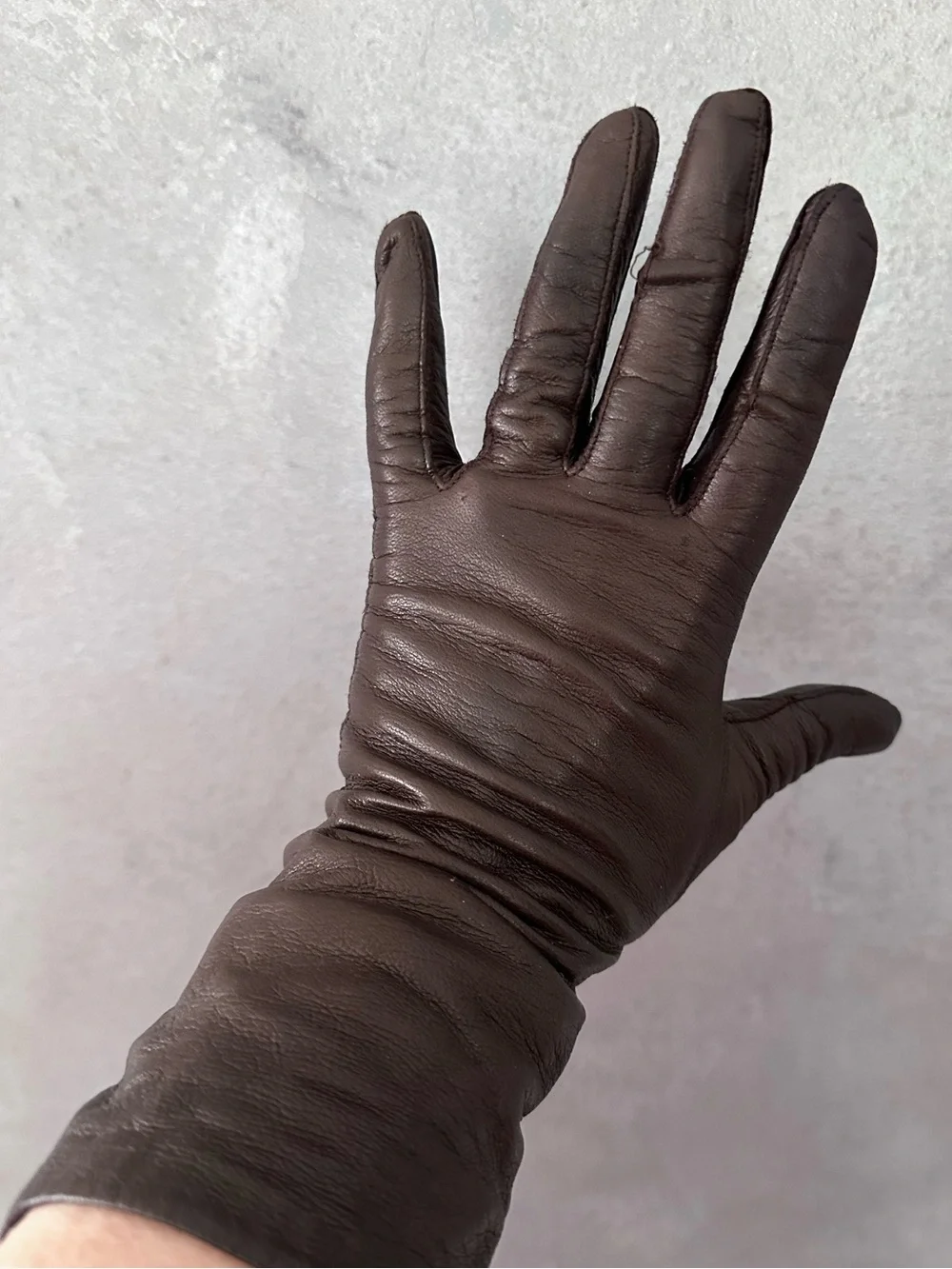 Vtg Women's Brown Leather Dress Gloves Sz 7.5 Silk Lined